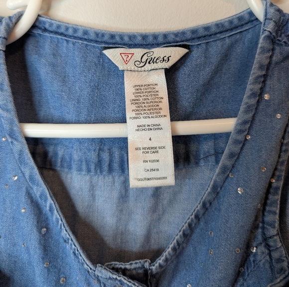 Guess 4 girl Denim Tie Front Diamond Button Tulle Skirt Dress Western - Picture 3 of 4